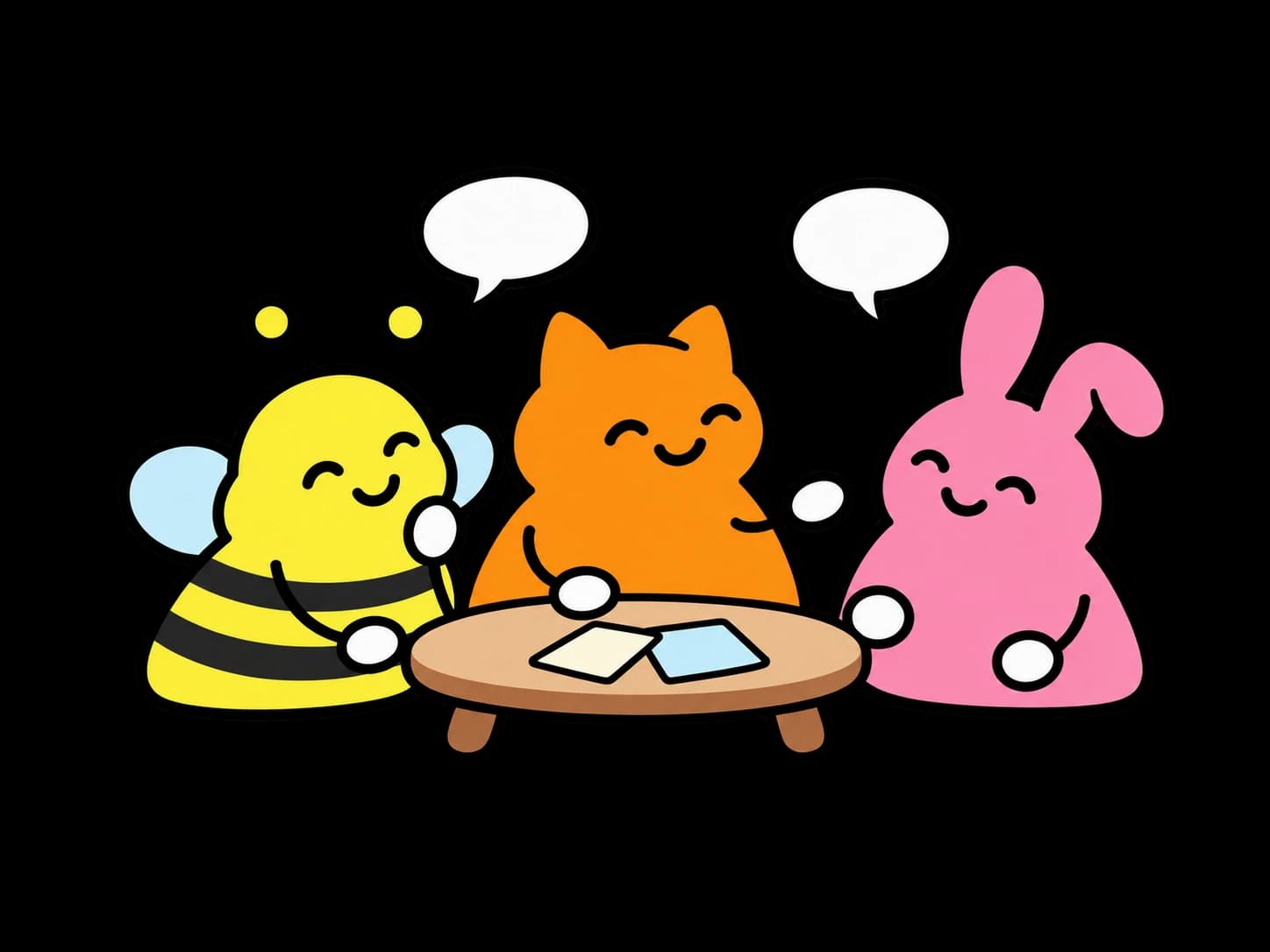 三個原創角色正在交談的插畫